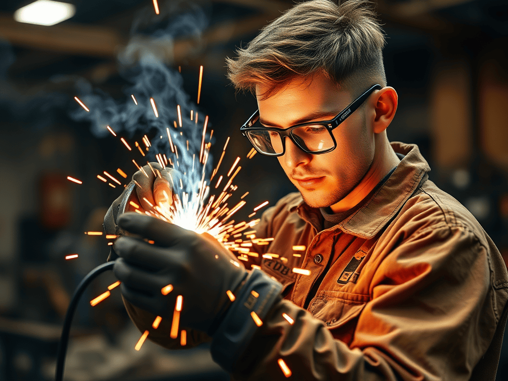 Lasser aan het werk in de werkplaats